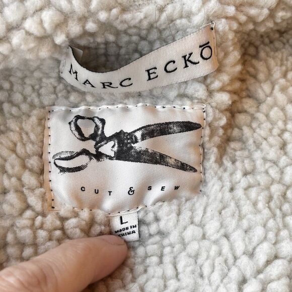 Marc Ecko Cut Sew Jacket Sz L Mens Red Blue Zip Pockets Warm Colorblock Hood - Picture 3 of 10